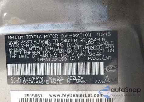 2016 Lexus Is 200T from USA, damaged, VIN JTHBA1D24G5011411
